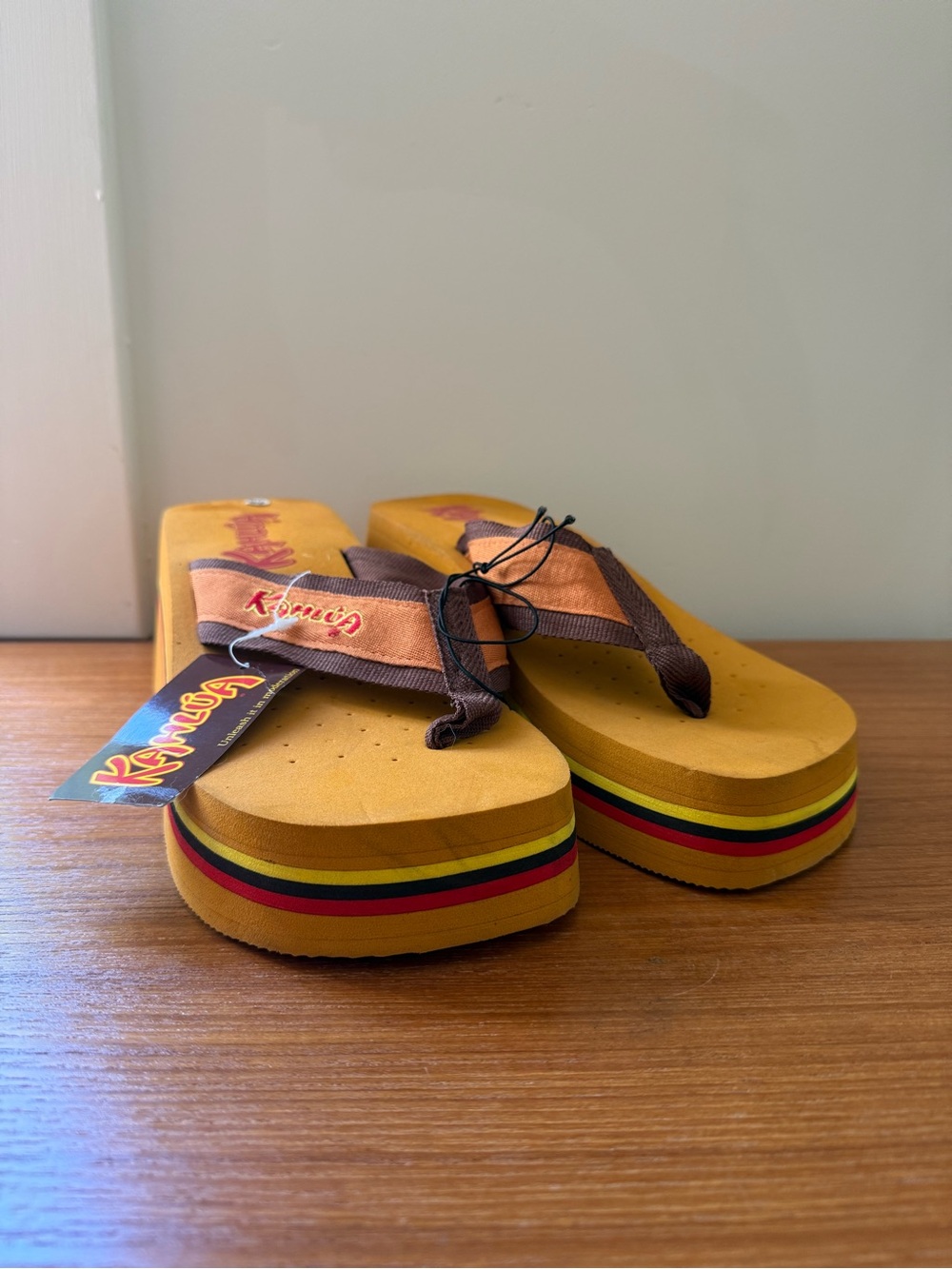 Kahlúa Coffee Liqueur Y2K Platform Flip Flops Mustard Yellow NWT